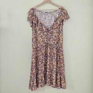 Old Navy Shirt Dress Womens 2X Floral Ruflles Cinched Waist SS Summer Cottage